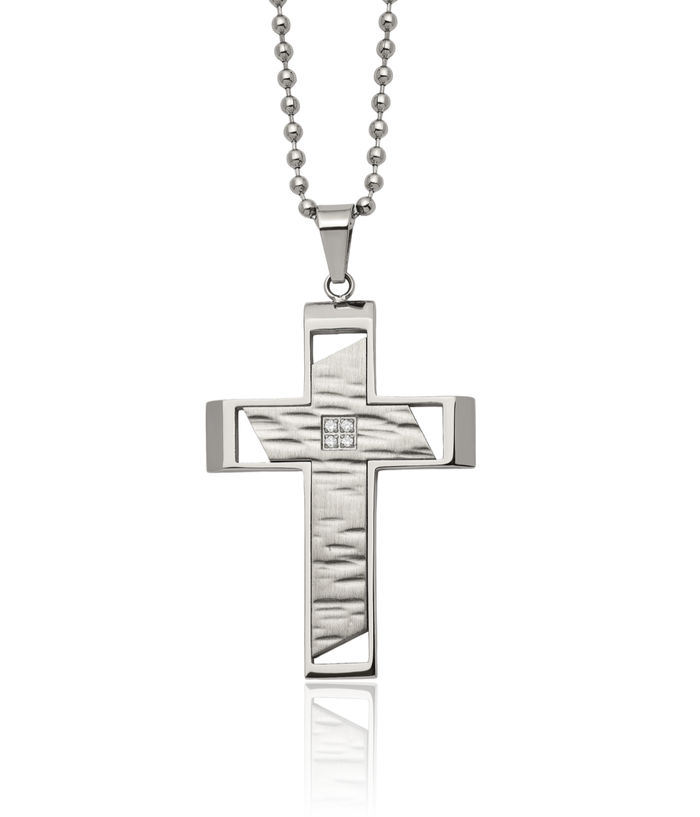 Stainless Steel Cubic Zirconia CZ Holy Cross Necklace Religious Pendant Jesus Christ Charm Ball Link Chain