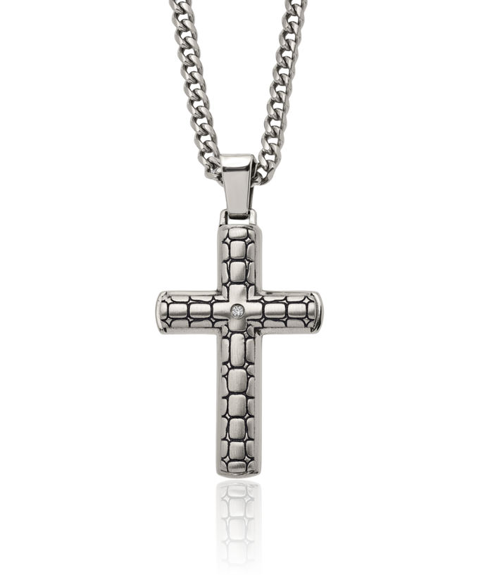 Stainless Steel Vintage Cubic Zirconia CZ Holy Cross Necklace Religious Pendant Jesus Christ Charm Curb Link Chain