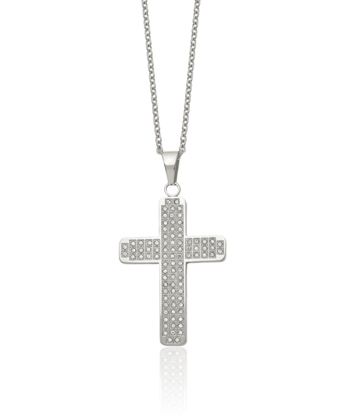 Stainless Steel Cubic Zirconia CZ Holy Cross Pendant Necklace Charm Cable Rolo Link Chain