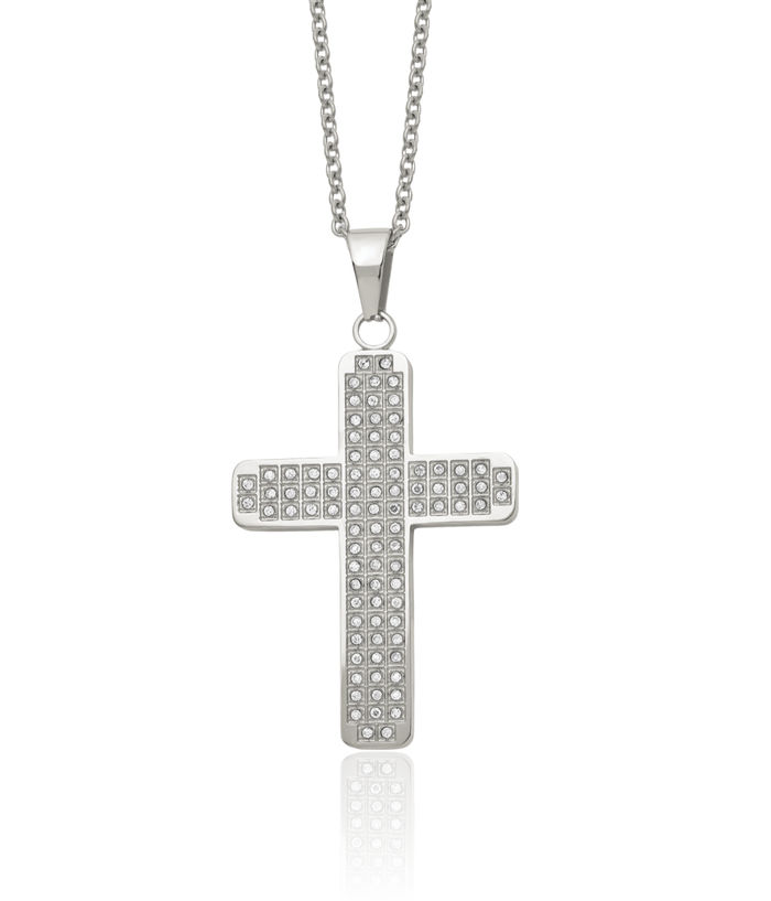 Stainless Steel Cubic Zirconia CZ Holy Cross Pendant Necklace Charm Cable Rolo Link Chain