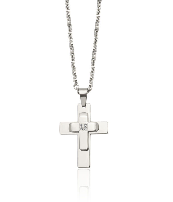 Stainless Steel Cubic Zirconia CZ Holy Cross Pendant Necklace Charm Cable Rolo Link Chain