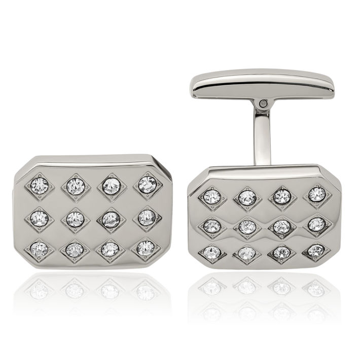 Stainless Steel Cubic Zirconia CZ Cufflinks French Tuxedo Shirt Cuff Links Set for Men