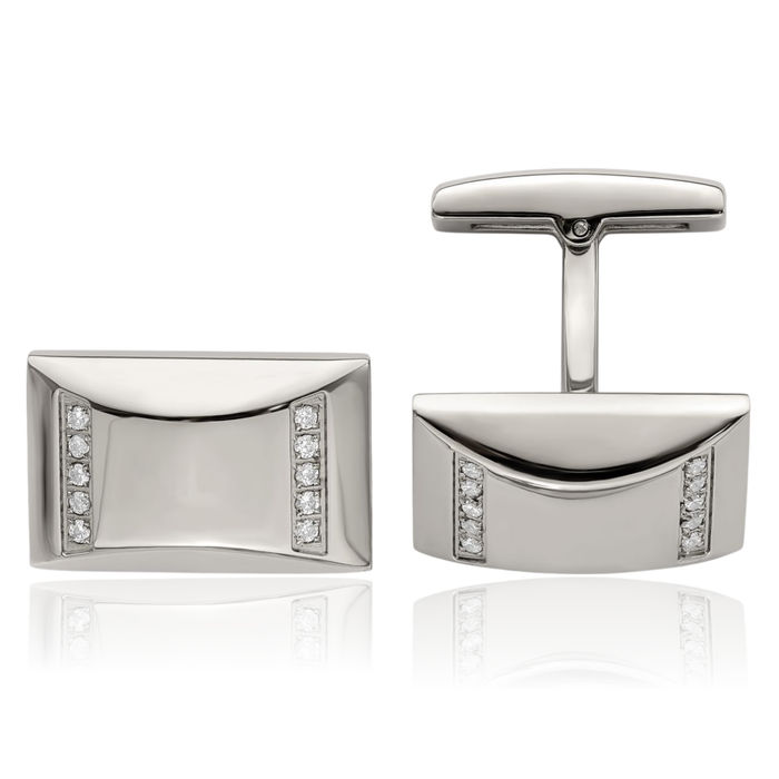 Stainless Steel Cubic Zirconia CZ Cufflinks French Tuxedo Shirt Cuff Links Set for Men