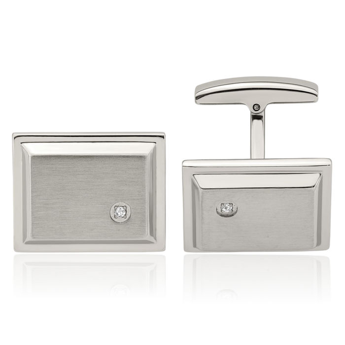 Stainless Steel Cubic Zirconia CZ Cufflinks French Tuxedo Shirt Cuff Links Set for Men