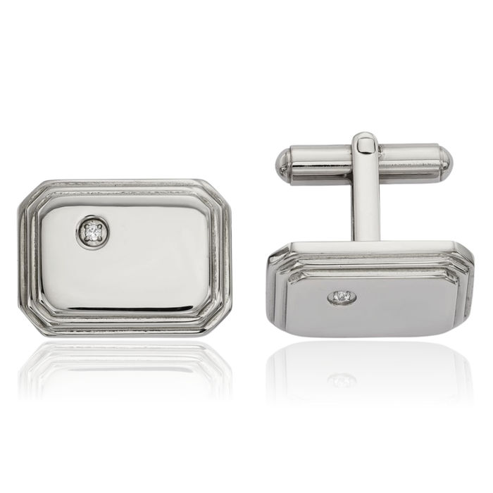 Stainless Steel Cubic Zirconia CZ Cufflinks French Tuxedo Shirt Cuff Links Set for Men
