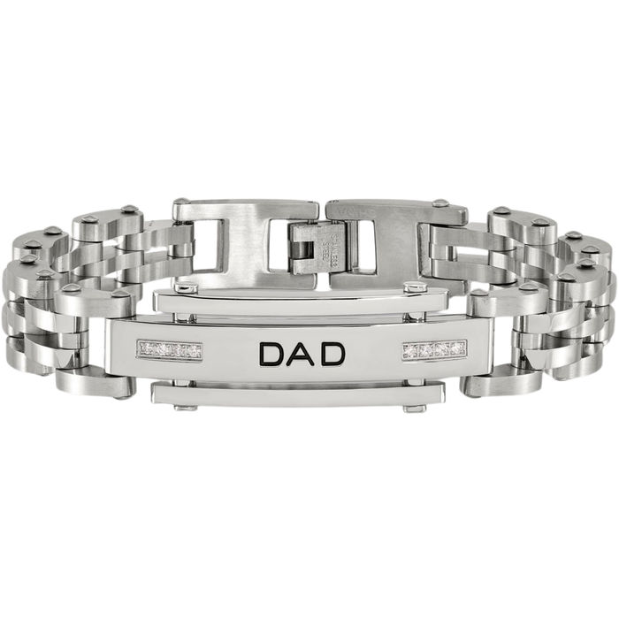 Stainless Steel Cubic Zirconia CZ Dad Chain Bracelet