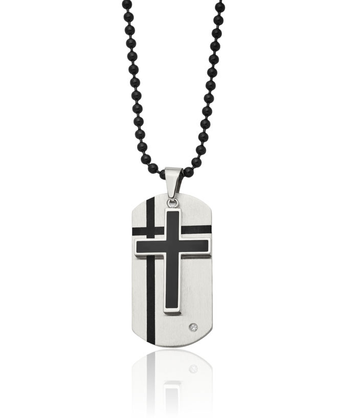 Stainless Steel Cubic Zirconia CZ Set Holy Cross Dog Tag Necklace Religious Pendant Jesus Christ Charm Ball Link Chain