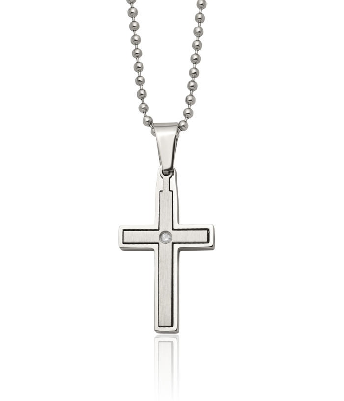 Stainless Steel Diamond Holy Cross Necklace Religious Pendant Jesus Christ Charm Ball Link Chain