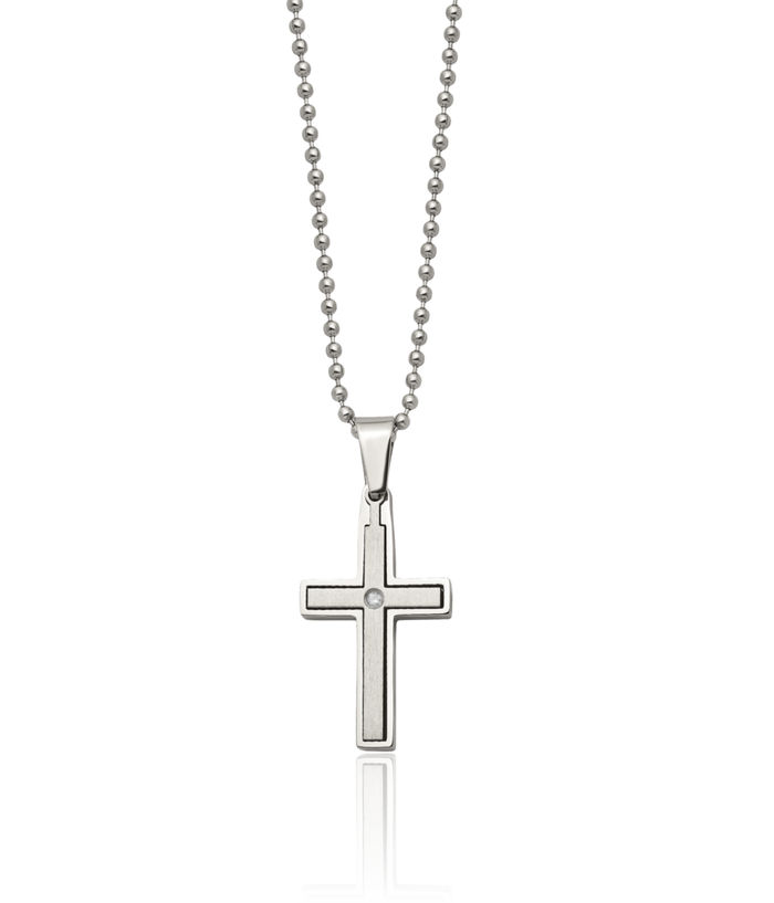 Stainless Steel Diamond Holy Cross Necklace Religious Pendant Jesus Christ Charm Ball Link Chain