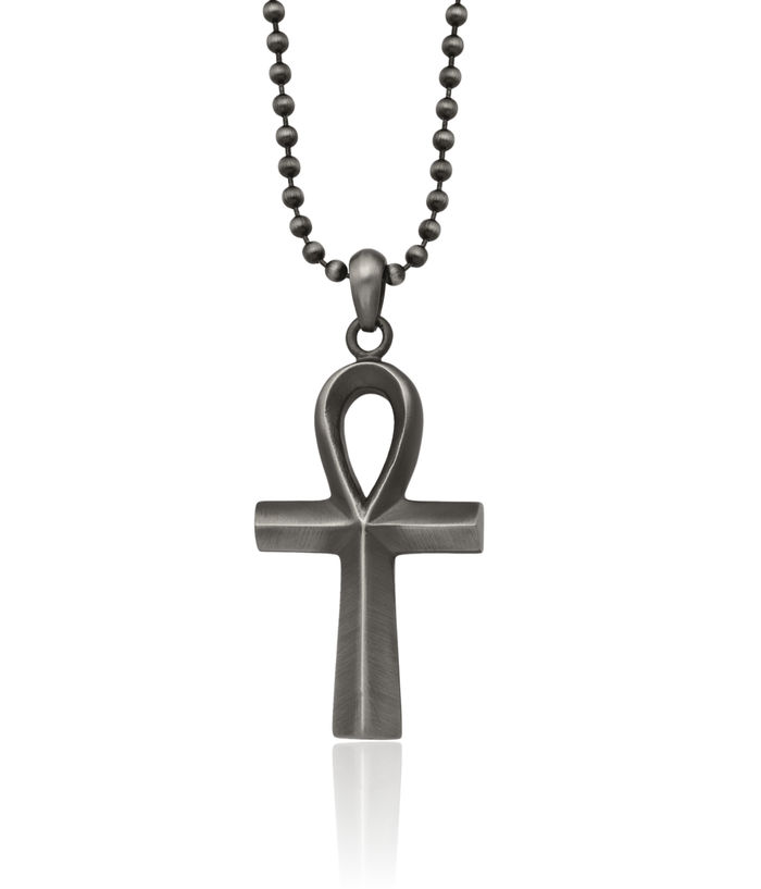 Stainless Steel Vintage Egyptian Ankh Holy Cross Symbol of Life Ancient Necklace Religious Pendant Charm Ball Link Chain