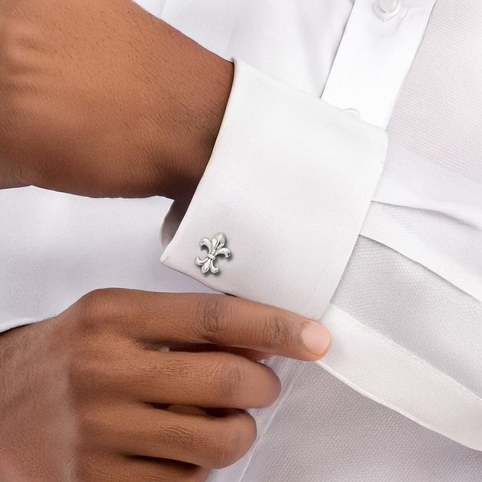 Stainless Steel Fleur De Lis Flower Cufflinks French Tuxedo Shirt Cuff Links Set for Men