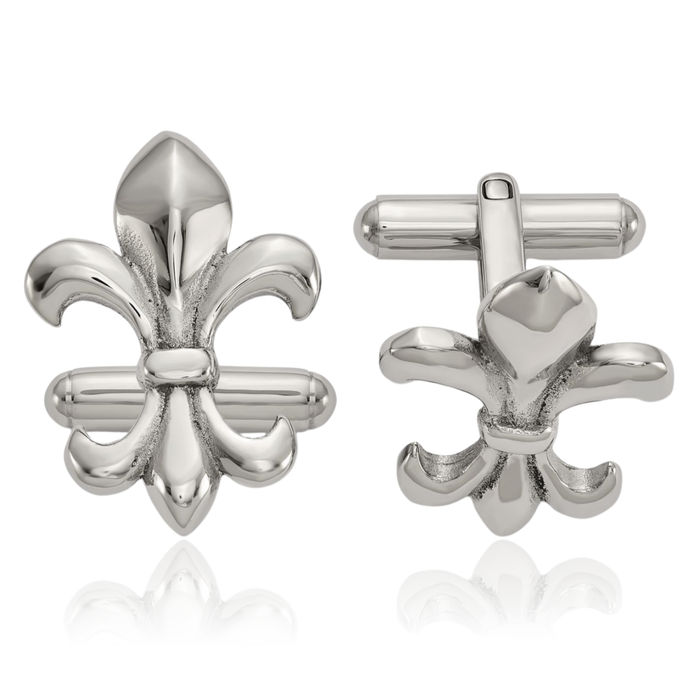 Stainless Steel Fleur De Lis Flower Cufflinks French Tuxedo Shirt Cuff Links Set for Men