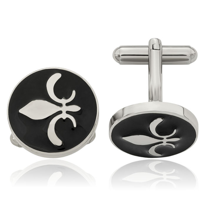 Stainless Steel Fleur De Lis Flower Circle Round Cufflinks French Tuxedo Shirt Cuff Links Set for Men