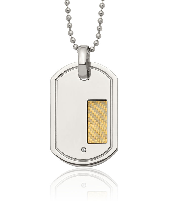 Stainless Steel Gold Diamond Dog Tag Necklace Charm Pendant Ball Link Chain