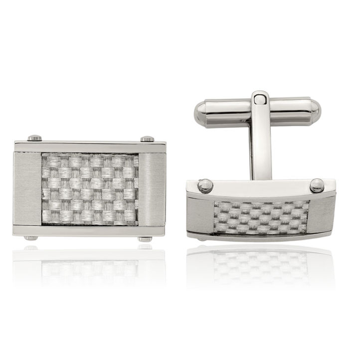 Stainless Steel Grey Carbon Fiber Cufflinks French Tuxedo Shirt Cuff Links Set for Men