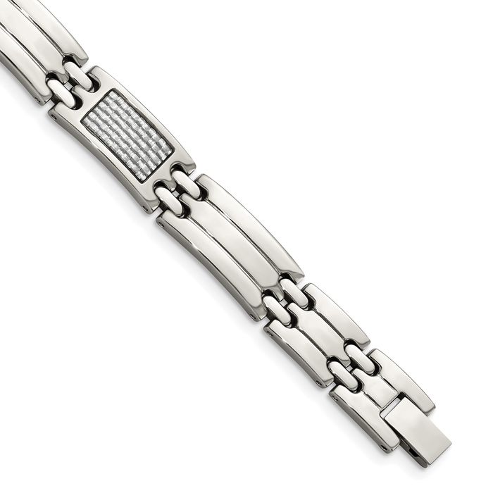 Stainless Steel Grey Carbon Fiber Link Chain Bracelet