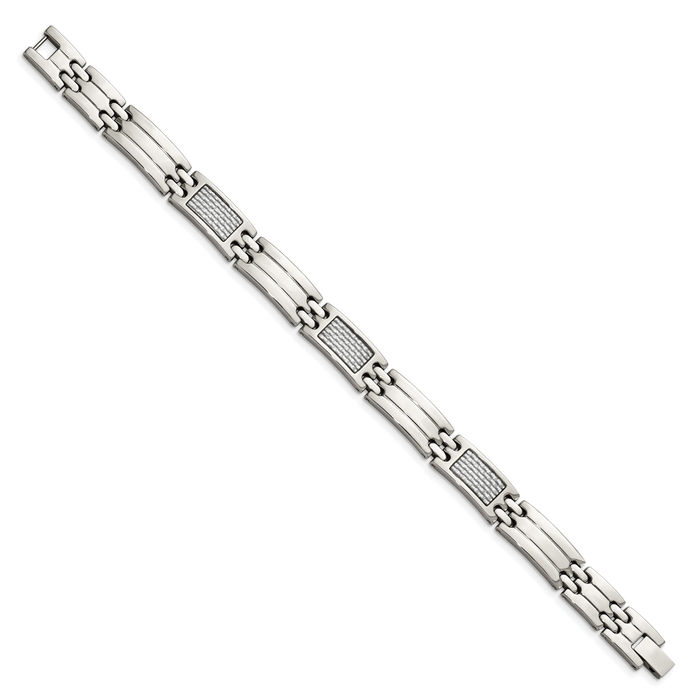 Stainless Steel Grey Carbon Fiber Link Chain Bracelet