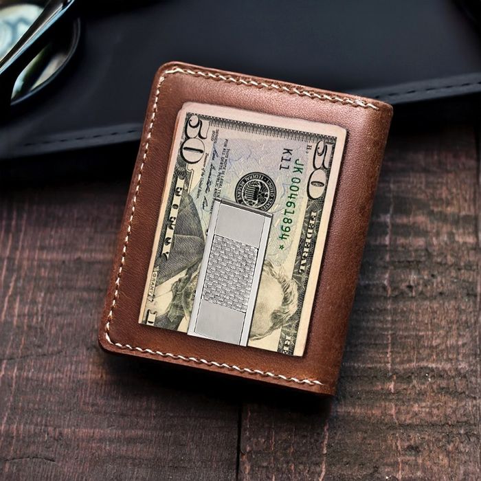 Stainless Steel Grey Carbon Fiber Money Clip for Men