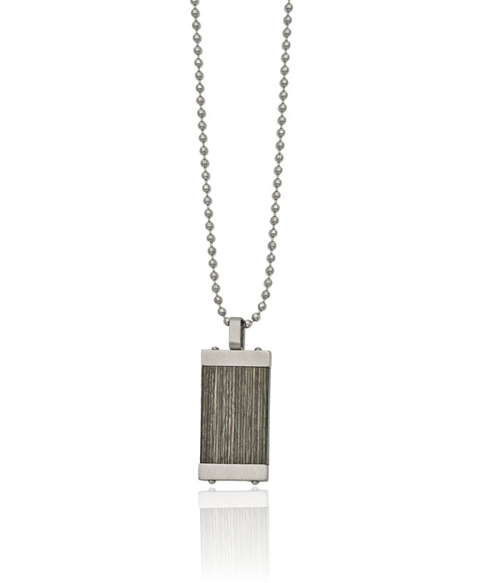Stainless Steel Grey Wood Necklace Charm Pendant Ball Link Chain