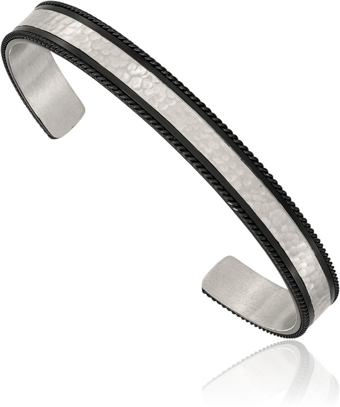 Stainless Steel Hammered Black Wire Edge Cuff Bracelet