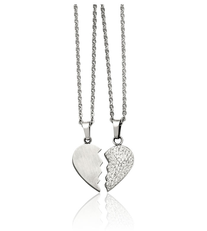 Stainless Steel Heart Rhinestone Crystals Pendants Necklace Charm Pendant Cable Rolo Link Chain Set