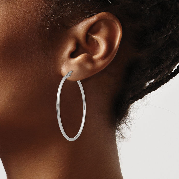 Stainless Steel 37mm 2mm Large Hoop Earrings