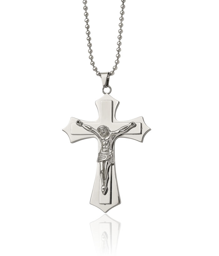 Stainless Steel Lord Jesus Christ Crucifix Holy Cross Necklace Religious Pendant Charm Ball Link Chain