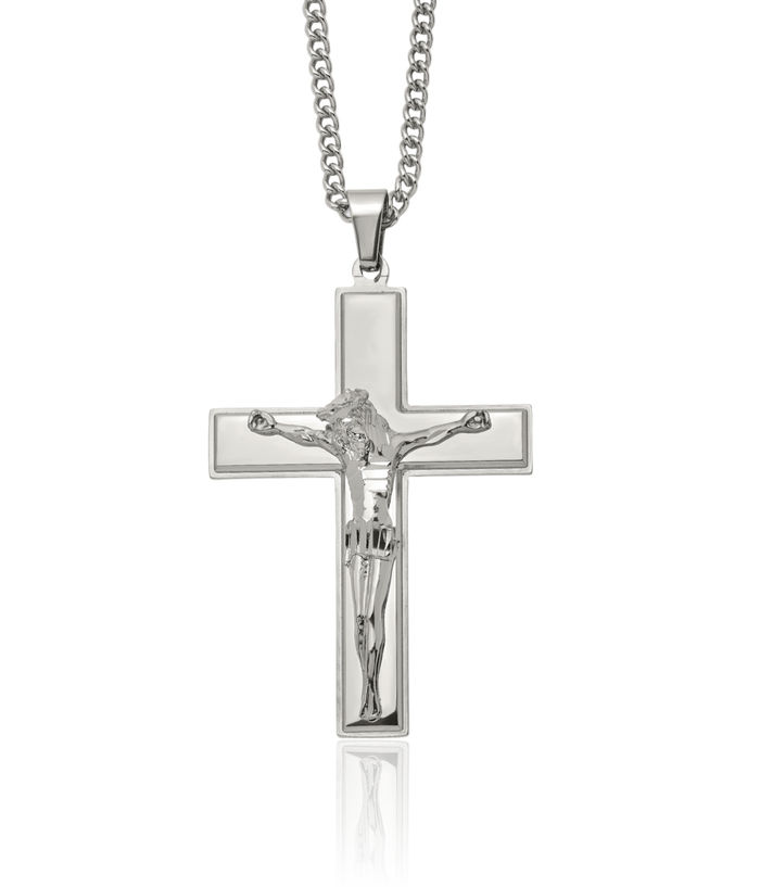 Stainless Steel Lord Jesus Christ Crucifix Holy Cross Necklace Religious Pendant Charm Curb Link Chain