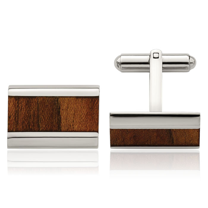 Stainless Steel Koa Wood Cufflinks French Tuxedo Shirt Cuff Links Set for Men