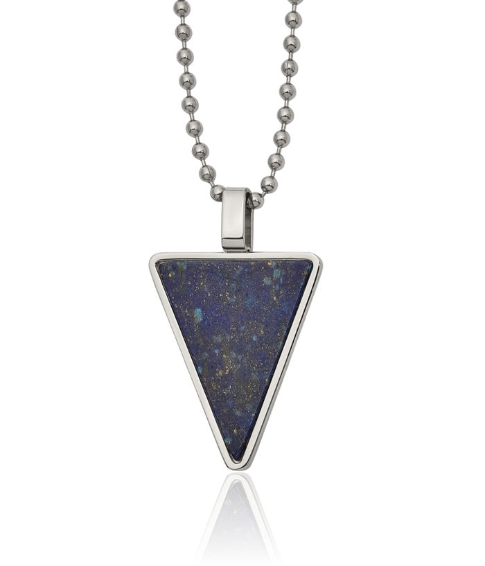 Stainless Steel Lapis Lazuli Triangle Geometric Necklace Charm Pendant Ball Link Chain Gemstone