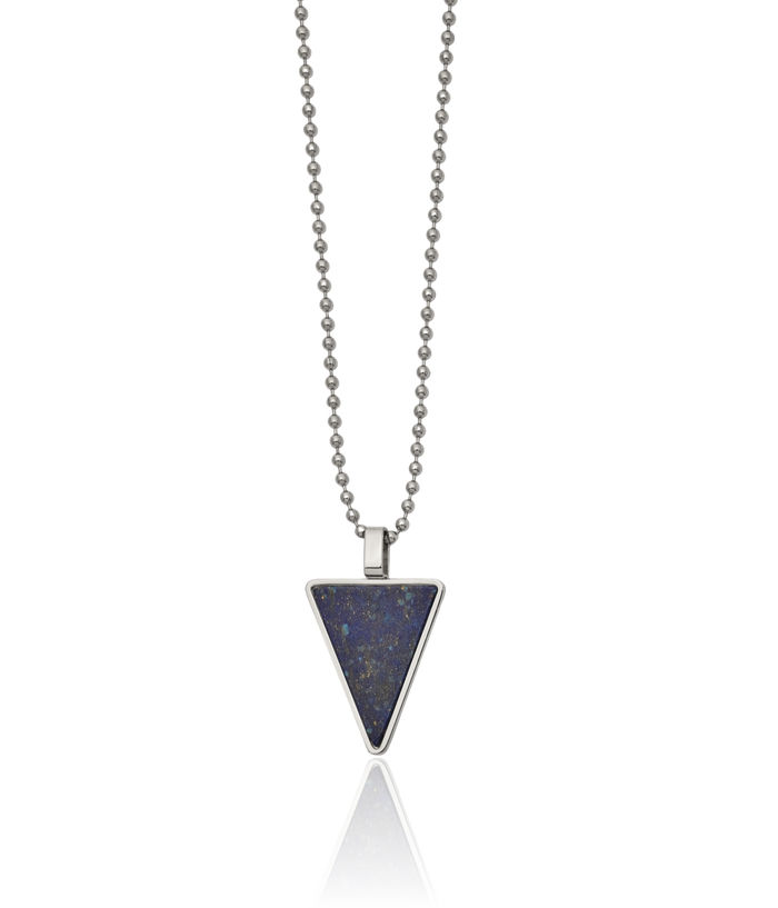 Stainless Steel Lapis Lazuli Triangle Geometric Necklace Charm Pendant Ball Link Chain Gemstone