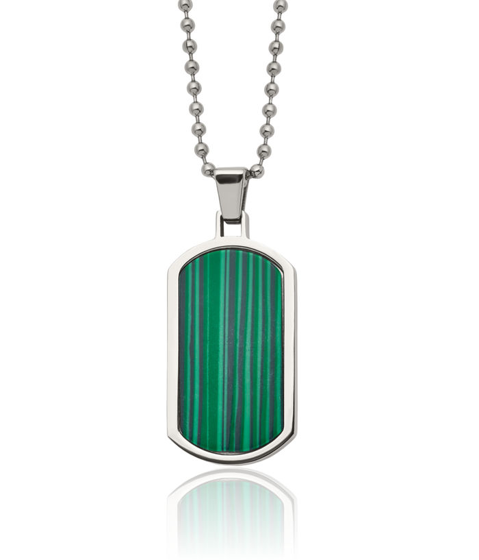 Stainless Steel Malachite Dog Tag Necklace Charm Pendant Ball Link Chain Gemstone