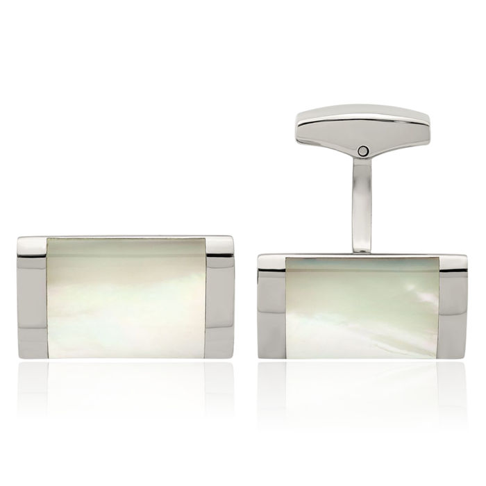 Stainless Steel Mother of Pearl Cufflinks French Tuxedo Shirt Cuff Links Set for Men