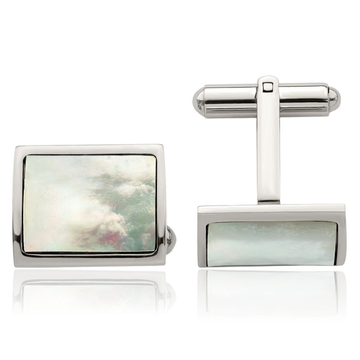 Stainless Steel Mother of Pearl Cufflinks French Tuxedo Shirt Cuff Links Set for Men