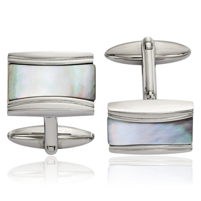 Stainless Steel Mother of Pearl Cufflinks French Tuxedo Shirt Cuff Links Set for Men