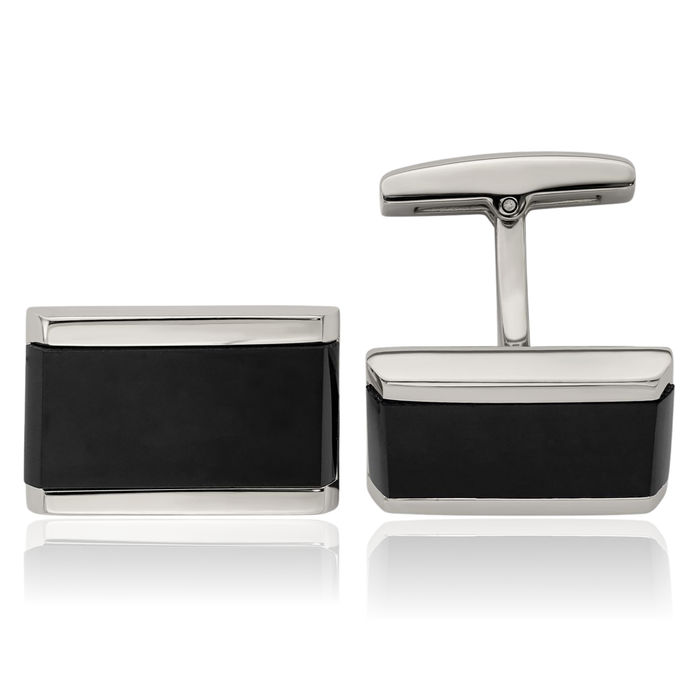 Stainless Steel Black Onyx Cufflinks French Tuxedo Shirt Cuff Links Set for Men