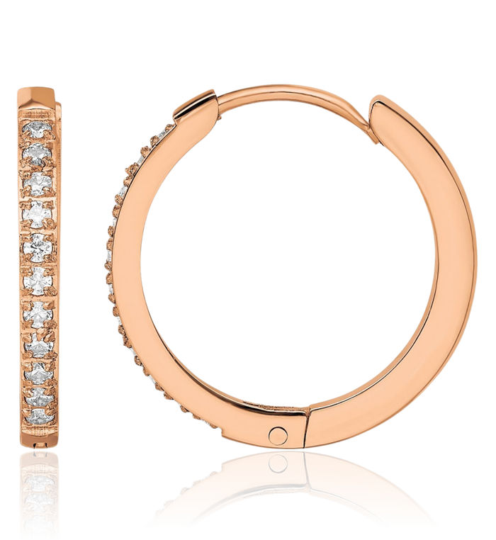 Stainless Steel Rose Pink Gold Preciosa Rhinestone Crystals Small Hoop Earrings