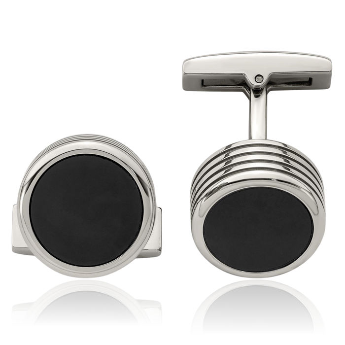 Stainless Steel Round Black Cufflinks French Tuxedo Shirt Cuff Links Set for Men