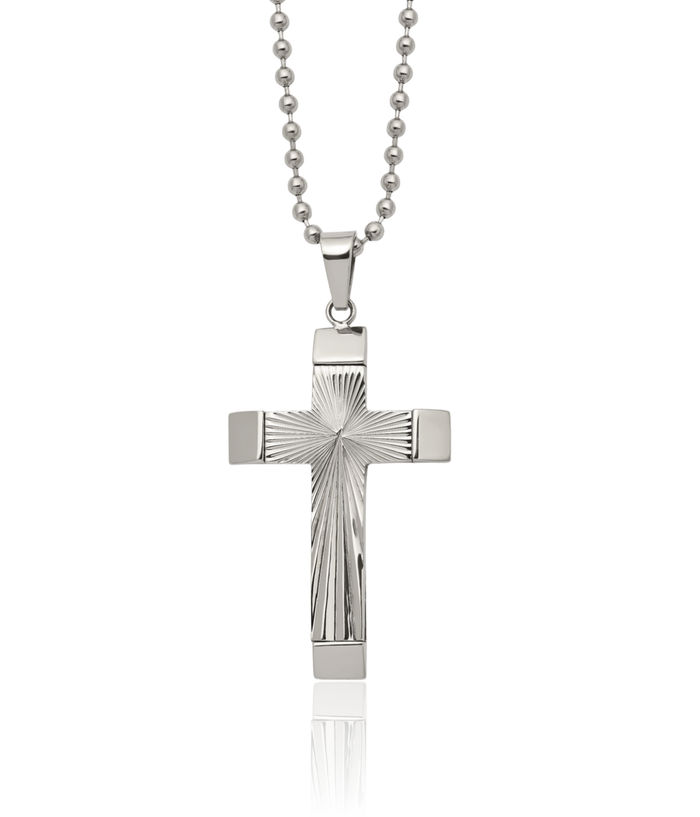 Stainless Steel Starburst Holy Cross Necklace Religious Pendant Jesus Christ Charm Ball Link Chain