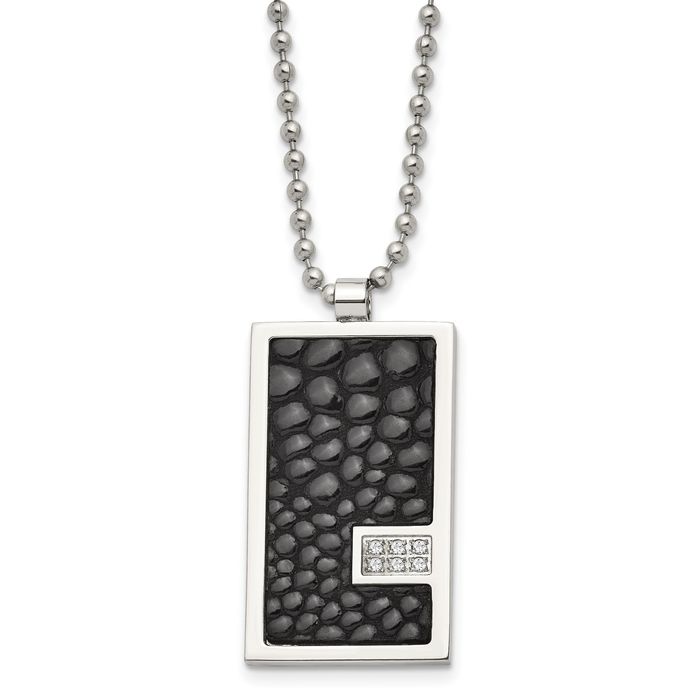 Stainless Steel Diamond Pednant Ball Chain Leather Necklace - Picture 10 of 12
