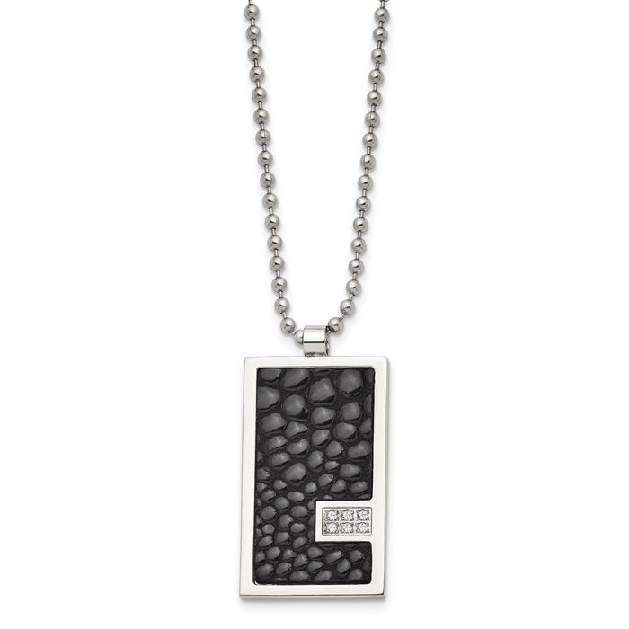 Stainless Steel Diamond Pednant Ball Chain Leather Necklace - Picture 11 of 12