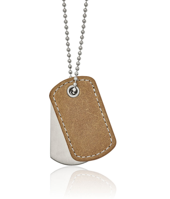Stainless Steel Tan Set Dog Tags Ball Chain Leather Necklace
