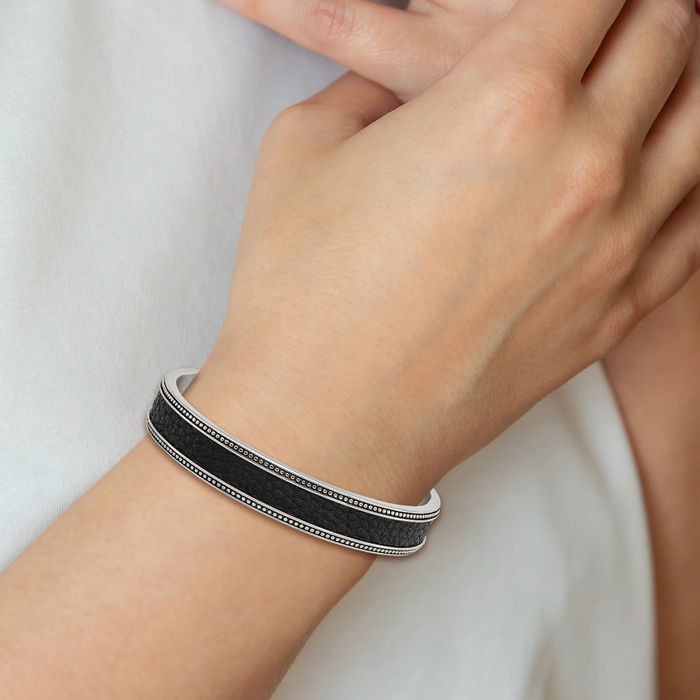 Stainless Steel Vintage 12mm Cuff Leather Bracelet