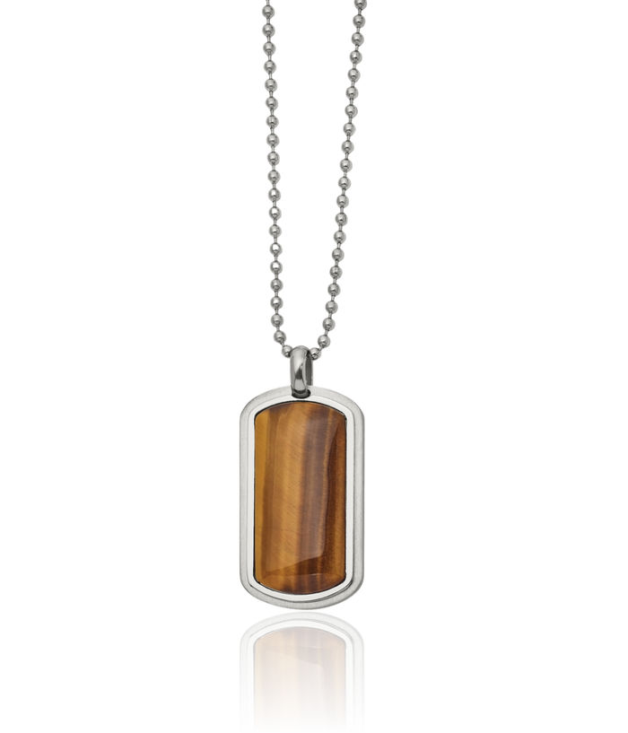 Stainless Steel Tigers Eye Dog Tag Necklace Charm Pendant Ball Link Chain Gemstone