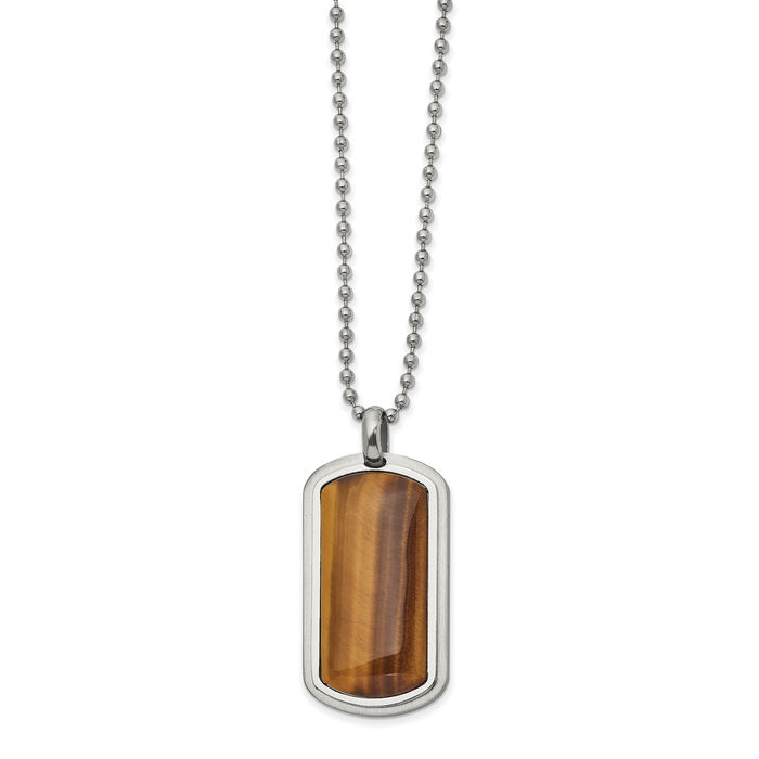 Stainless Steel Tigers Eye Dog Tag Necklace Charm Pendant Ball Link Chain Gemstone