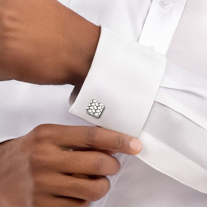 Stainless Steel Weave Cufflinks French Tuxedo Shirt Cuff Links Set for Men