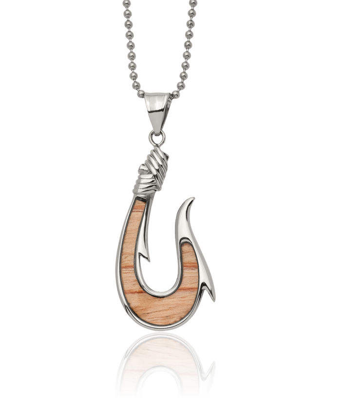 Stainless Steel Wenge Wood Hook Sports Necklace Jewelry Necklaces Pendants Charms Games Hobbies Fish Sea Life Gifts Charm Pendant Ball Link Chain