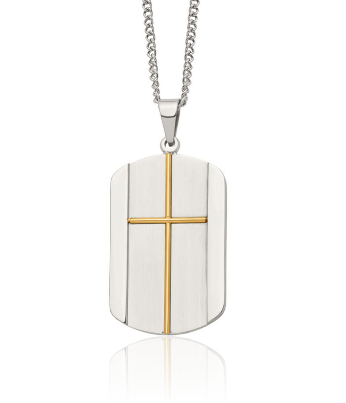 Stainless Steel Yellow Holy Cross Dog Tag Necklace Religious Pendant Jesus Christ Charm Curb Link Chain