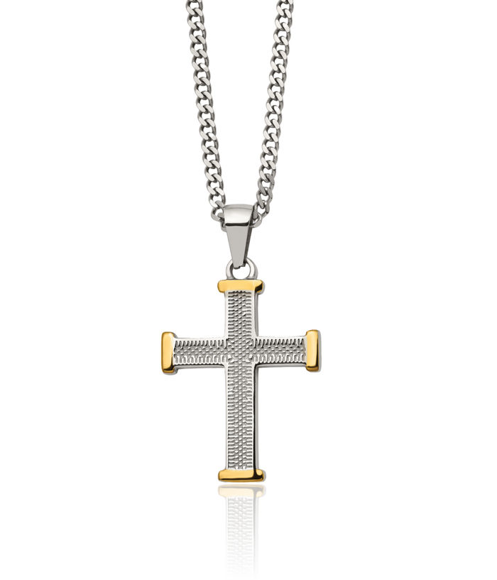 Stainless Steel Yellow Holy Cross Necklace Religious Pendant Jesus Christ Charm Curb Link Chain