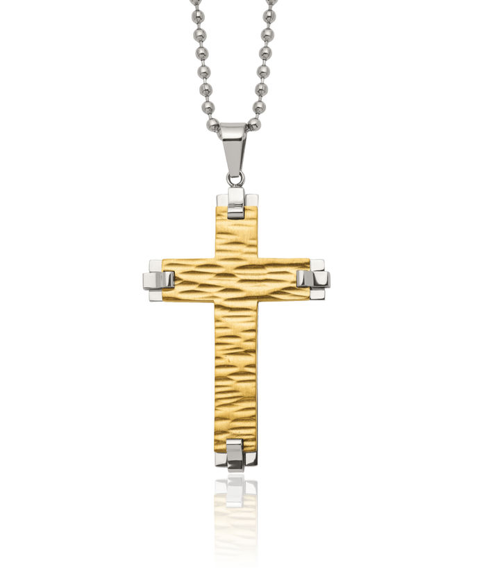 Stainless Steel Yellow Holy Cross Necklace Religious Pendant Jesus Christ Charm Ball Link Chain